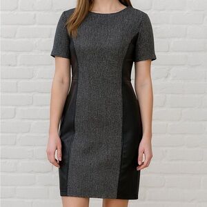 Anne Klein Mixed Media Colorblock Tweed Dress Faux Leather Trim Size 2 NWT